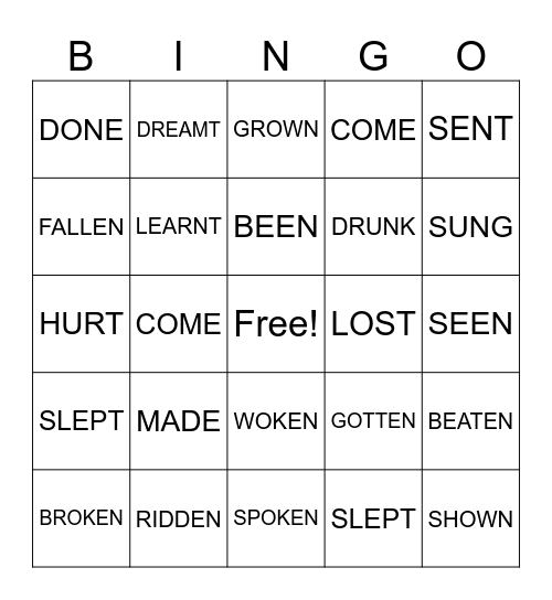 PARTICIPLE VERBS Bingo Card