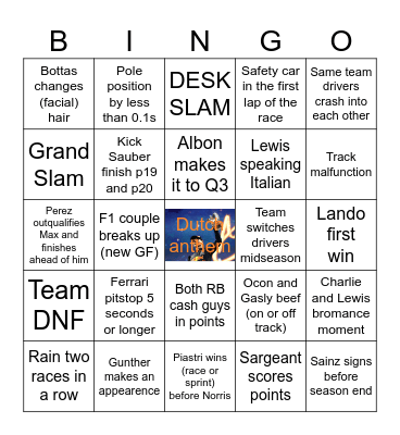 F1 2024 Season Bingo Card