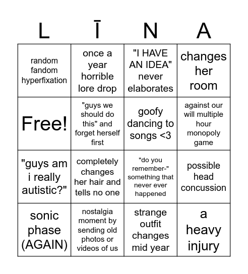 bingo about līna Bingo Card