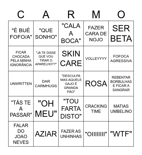 Carmoh Bingoh Bingo Card
