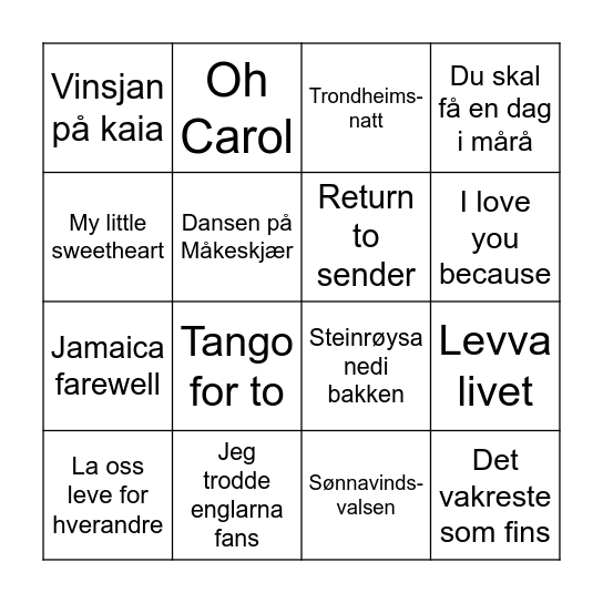 Musikk Bingo Card