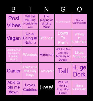 Are You My Type?? Bingo Card