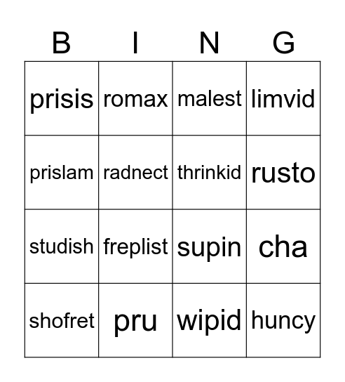 Level 4 1.2.3 nonsense words Bingo Card