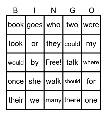 Heart Word BINGO Card