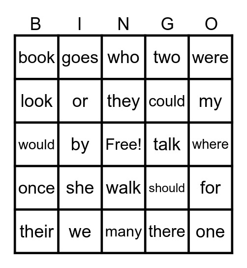 Heart Word BINGO Card