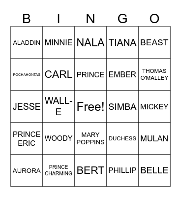 DISNEY COUPLES Bingo Card