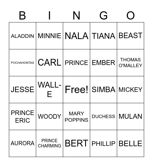 DISNEY COUPLES Bingo Card