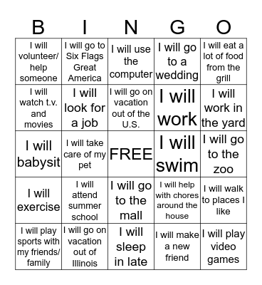 summer plans Bingo Card