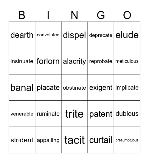 Vocabulary Review Bingo Card