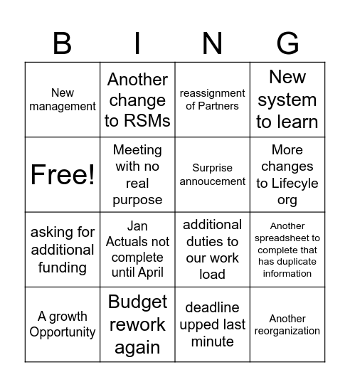 It Cant Get Any Worse Bingo Card
