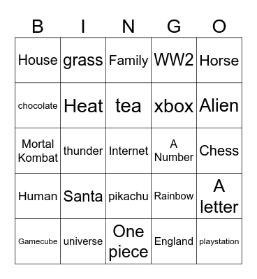 INF CRAFT Bingo Card