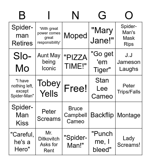 Spider-Man Bingo Card