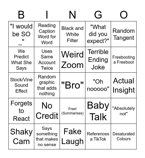 SSSniperwolf Bingo Card