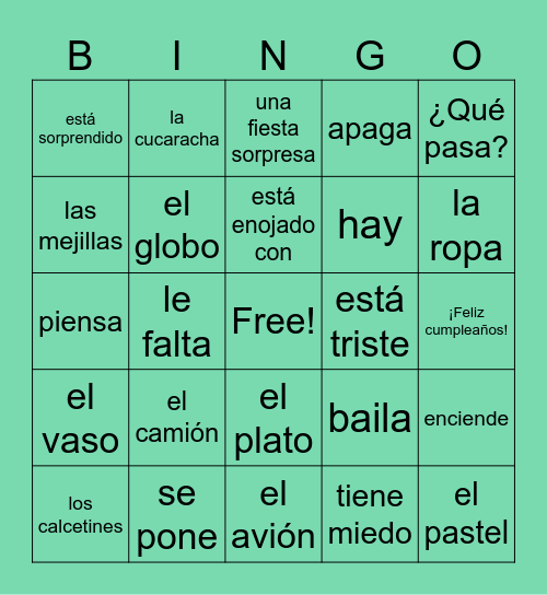 Feliz Cumpleaños Bingo Card