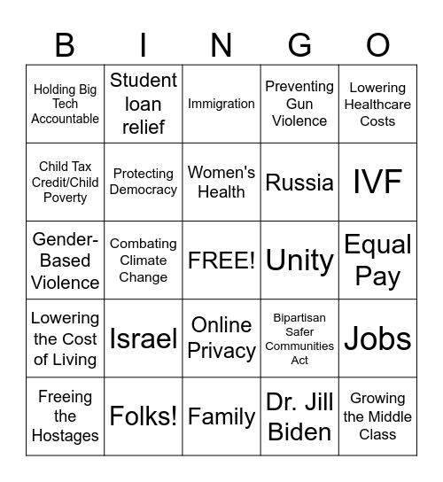 JWI's State of the Union Bingo Card
