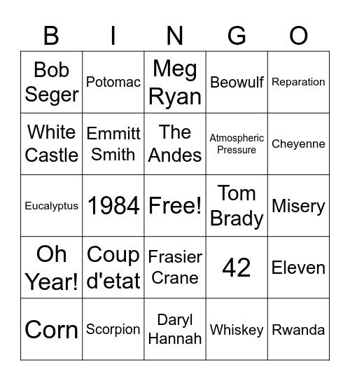 Triva Bingo Card