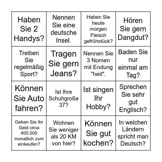 nur zum Spaß Bingo Card