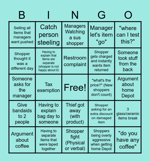 Friday's Bingo Card