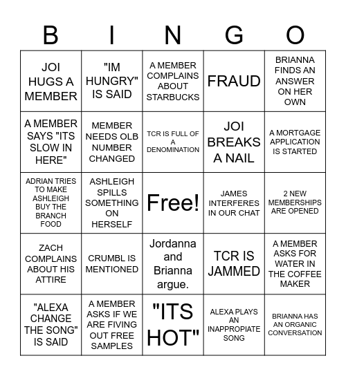 FRIDAY FUN Bingo Card