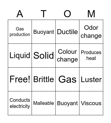 Physical Properties of Matter Bingo Card