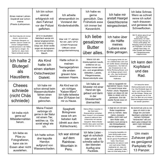 Fun Facts - Bingo Card