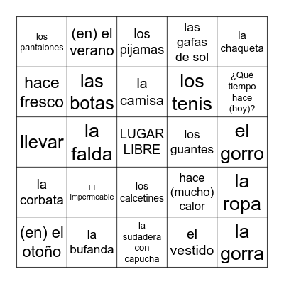 4.2 Lotería ¿Qué llevas? Bingo Card