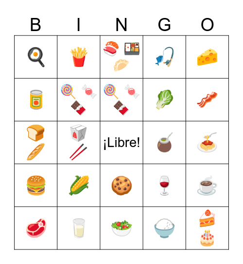 La comida Bingo Card