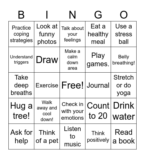Coping Strategies (Kids) Bingo Card