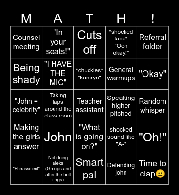 Algebra class 2-3 Bingo Card