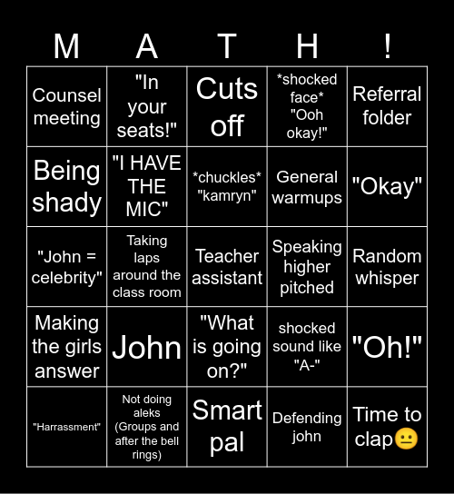 Algebra class 2-3 Bingo Card