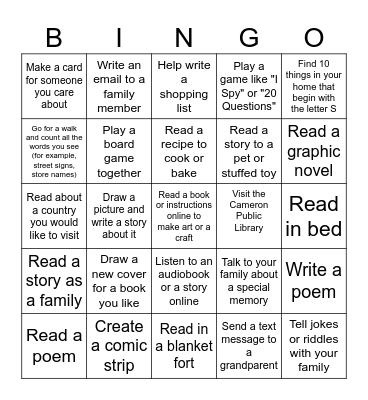 Literacy Week Bingo Card