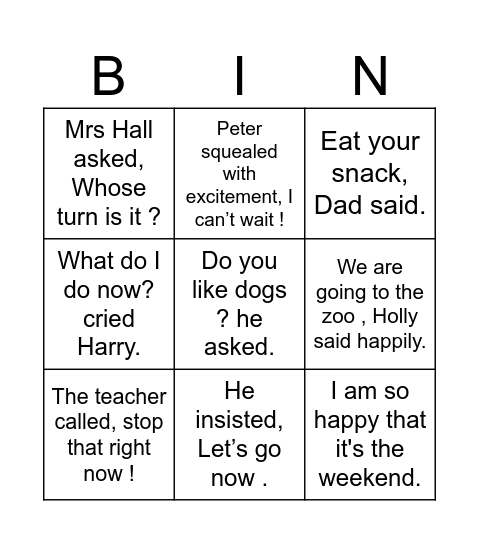 Speech mark Bingo! Bingo Card