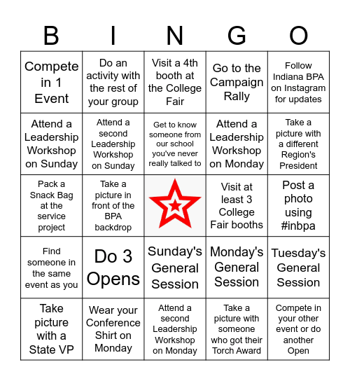 Red Red Red Bingo Card