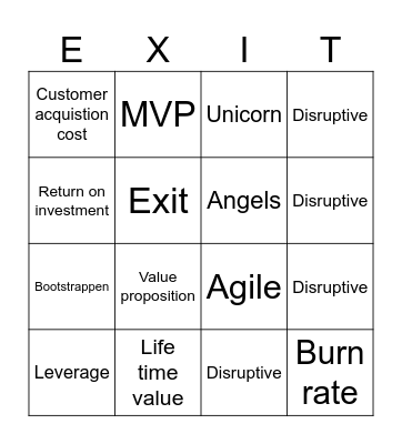 Start-up Bootcamp Bingo Card