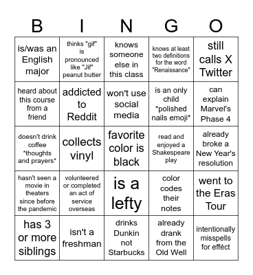 Icebreaker Bingo Card