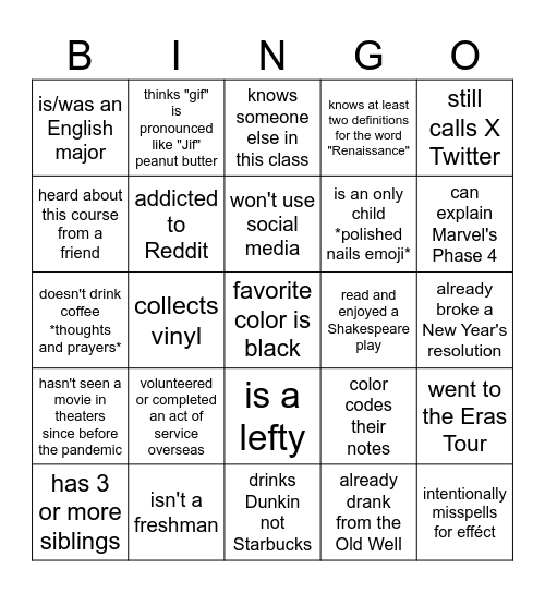 Icebreaker Bingo Card