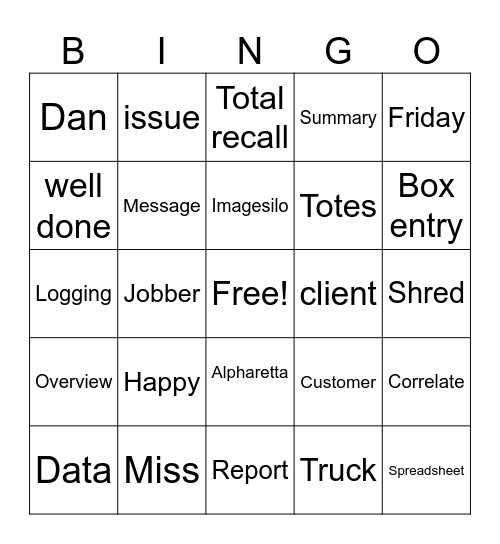 Friday Bingo Card