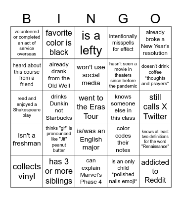 Icebreaker Bingo Card