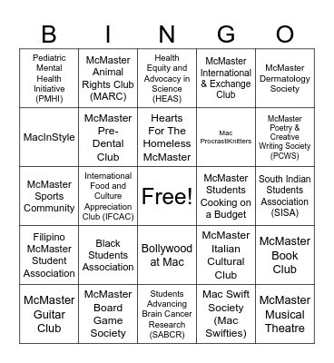 Campus Engagement Bingo Card