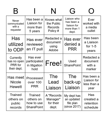 Records Bingo Card
