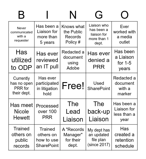 Records Bingo Card