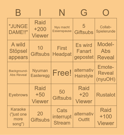 NyuMoons Debüt Bingo Card