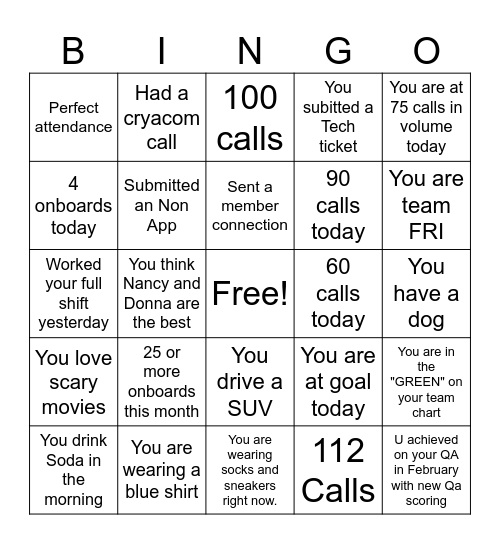 Bingo Tuesday Bingo Card