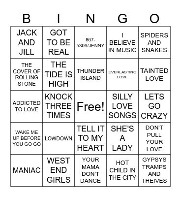 2- 70'S & 80'S POP Bingo Card