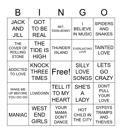 2- 70'S & 80'S POP Bingo Card