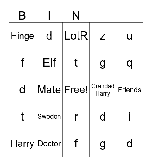 Untitled Bingo Card
