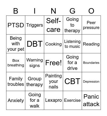 Mental Health Bingo Group 1 Bingo Card