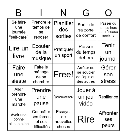 Bingo de la santé mentale Bingo Card