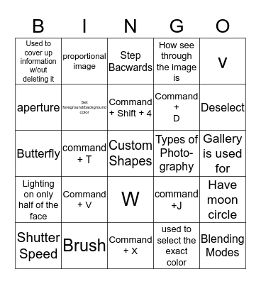 Photo Final Review Bingo Card