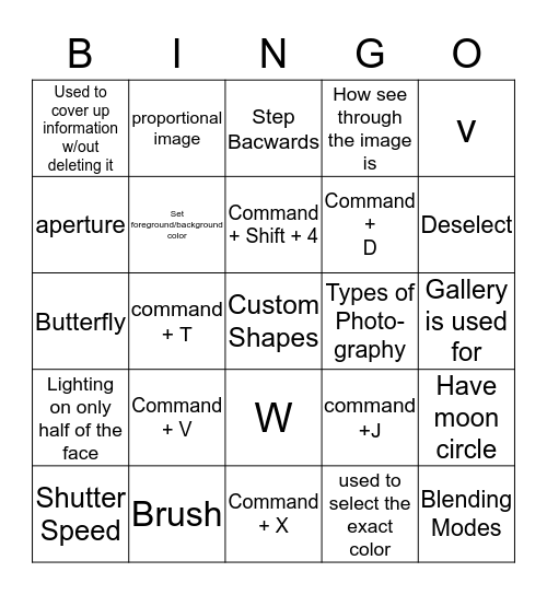 Photo Final Review Bingo Card